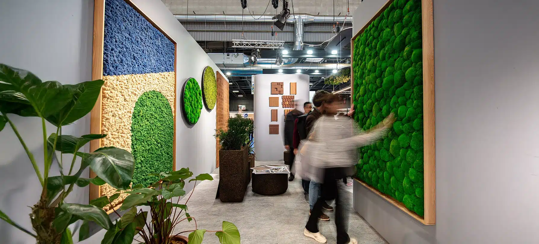 Afișaj interior de artă botanică cu texturi naturale.