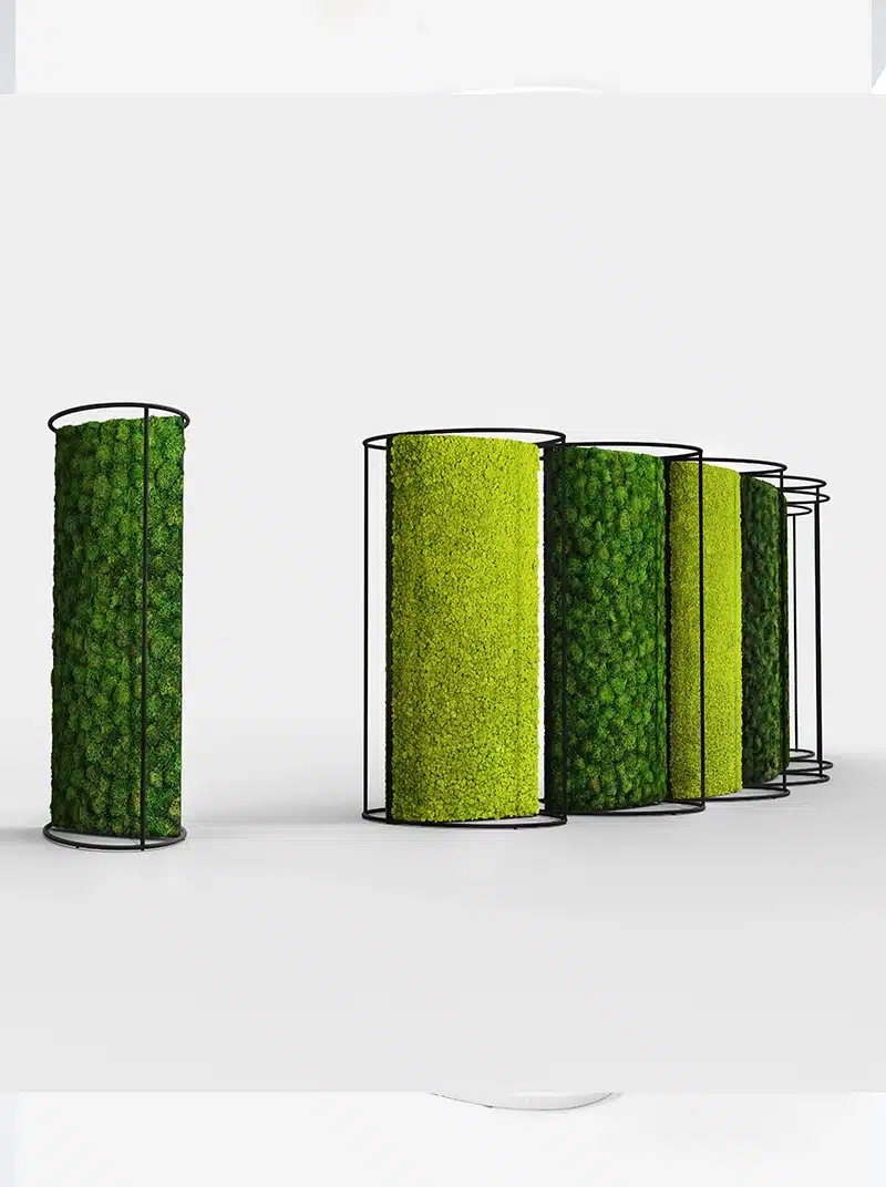 Vertical garden tubes with green moss design