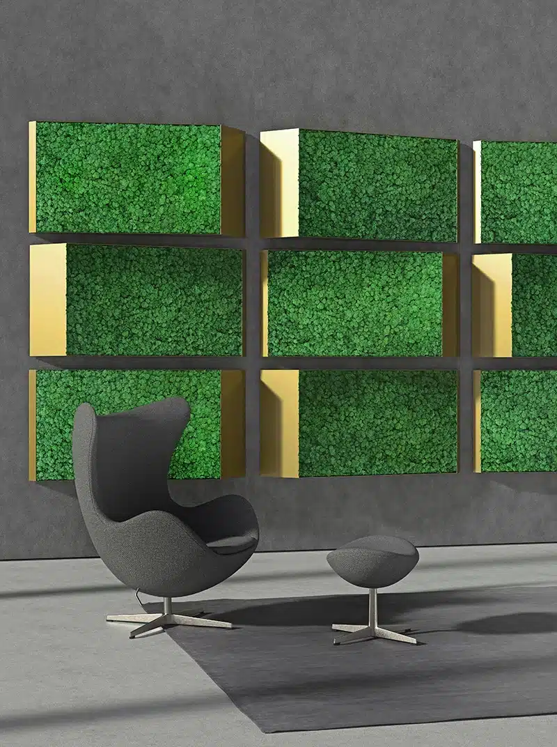 Modern chair with green wall art.