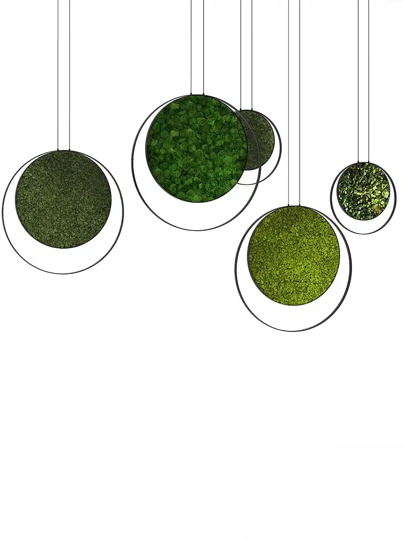 Hanging green moss circle wall decor